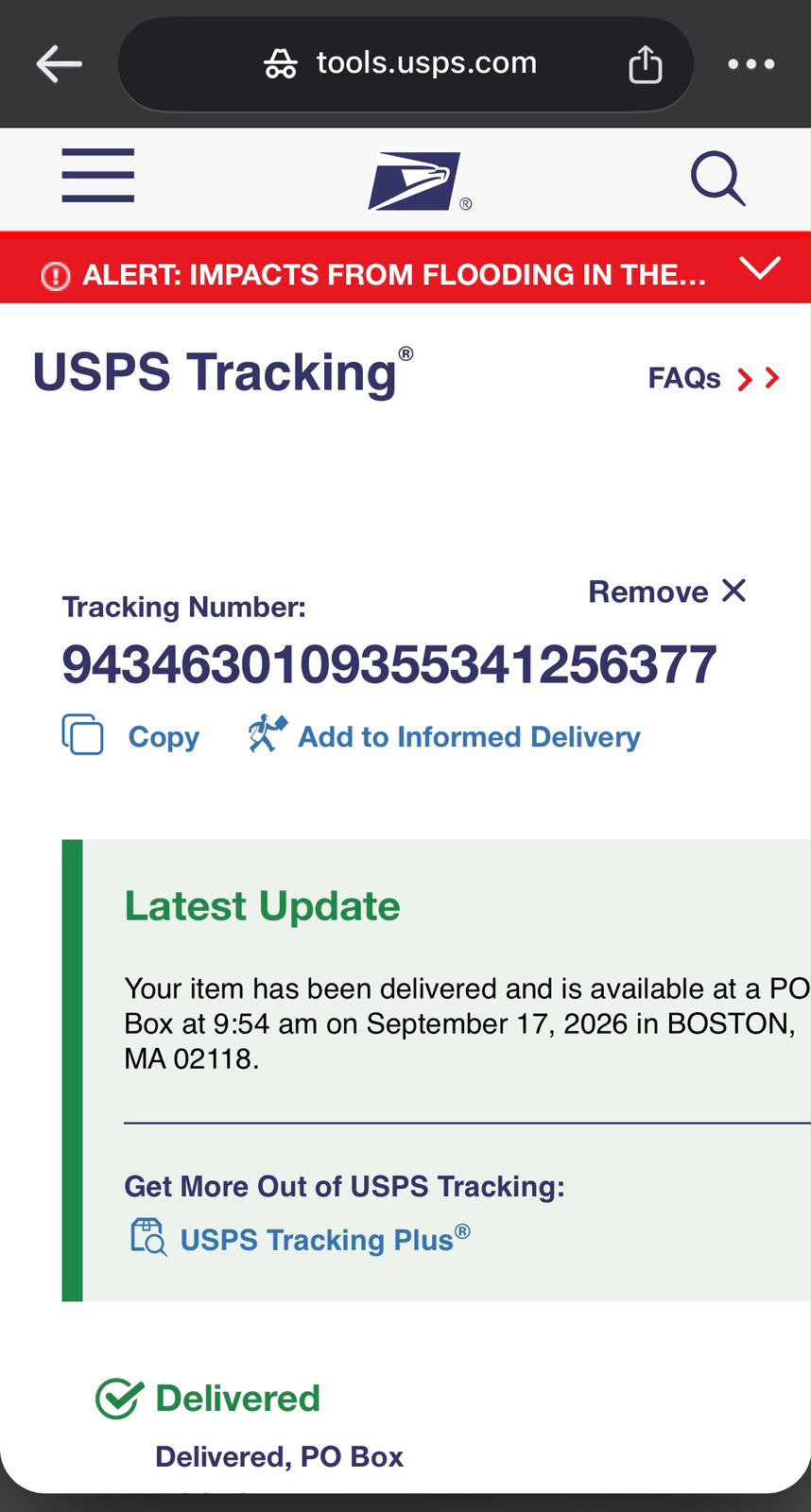 Final delivery confirmation